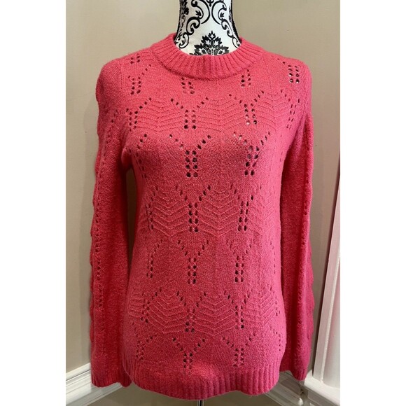Gap Sweater Womens Small Pointelle Scallop Trim Pink Coquette Heritage - Picture 1 of 12